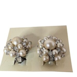 Vintage Faux Pear and crystal bead earrings, Japan